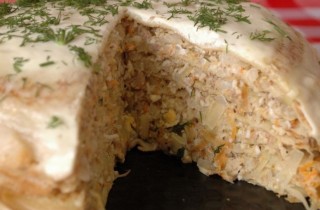 Блинный торт с фаршем, рисом и овощами - фото шага 10