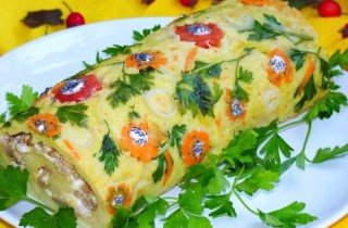 Кабачковый рулет с фаршем